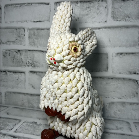 White and Brown Sea Shell-Covered Rabbit Sculpture - Picture 2 of 7